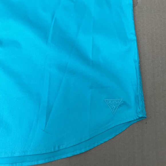 Guess Mens Turquoise Short Sleeve Button-Up Shirt XL With Chest Pocket - Picture 3 of 6